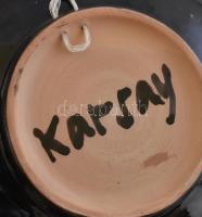 Karsay Judit (1945-): Tűz piros fali dísztál. Színes mázakkal festett kerámia, jelzett, hibátlan. d:...