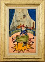 Morvay László (1947-2004): Vándorcirkusz. Zománcfesték, kerámia. Jelezve balra középen. Dekoratív, k...