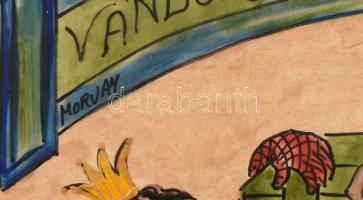 Morvay László (1947-2004): Vándorcirkusz. Zománcfesték, kerámia. Jelezve balra középen. Dekoratív, k...