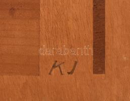 KJ jelzéssel: Városrészlet. Intarziás fa falikép, kis karcolásokkal, 34x19 cm + Intarziás, lakkozott...