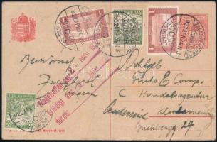 10f díjjegyes levelezőlap 4 bélyeges kiegészítéssel Ausztriába 