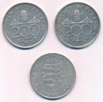 1947. 5Ft Ag "Kossuth" + 1992. 200Ft Ag "MNB" (2x) T:3,2 Adamo F8, F13