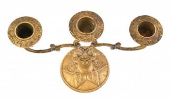 Dekoratív 3 ágú réz asztali gyertyatartó, kisebb kopásnyomokkal, 17x22 cm