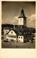 Brassó, Kronstadt, Brasov; Tanácsház, gyógyszertár, üzletek / town hall, pharmacy, shops. Fotograf Josef Fischer, photo (ragasztónyom / gluemark)