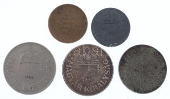 1920KB 20f Fe + 1938. 50f Cu-Ni + 1940. 50f Cu-Ni + 1943. 2f Zn + 1947. 2f tombak T:2,2-