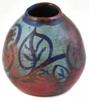 Retró váza. Színes mázakkal festett kerámia. Hibátlan, m: 17,5 cm