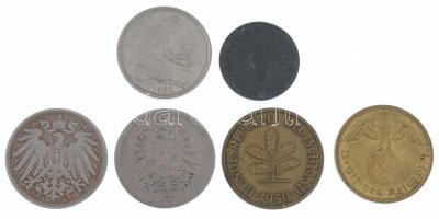 Németország 1876A 10pf Cu-Ni + 1897A 10pf Cu-Ni + 1939A 10pf Al-Br + 1944B 1pf Zn + 1950F 10pf acél ...