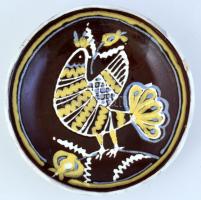Balczó Edit (1935-2010): Békegalamb, tányér. Színes mázakkal festett kerámia. Jelzett. d:20 cm (apró mázhibák, lepattanások)
