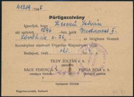 1945 Bp., Független Kisgazdapárt pártigazolványa