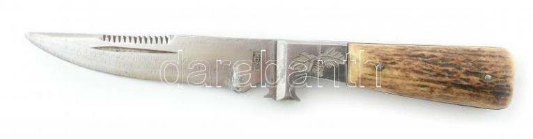 Tőr agancs nyéllel, bőr tokban, kissé kopott, h: 24 cm