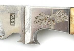 Tőr agancs nyéllel, bőr tokban, kissé kopott, h: 24 cm