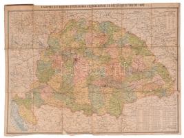 1893 A Magyar Szent Korona Országainak közigazgatási és közlekedési térképe, vászontérkép, sérült, kopott kötéstáblákkal, szakadásokkal, 57×78 cm