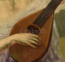 id. Czene Béla (1880 körül-1944 körül): Lanton játszó hölgy. Olaj. vászon, jelzett. 80×60 cm