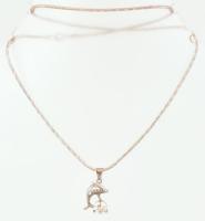 Ezüst (Ag) nyaklánc fehér köves delfin medállal, jelzett, bruttó: 9,4 g