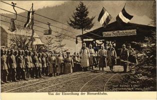 Station Falkenhausen. Von der Einweihung des Bismarckbahn. Inf. R. 107. / WWI German military art postcard, railway line inauguration with soldiers