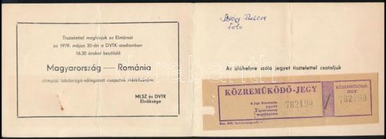 1979 Magyarország-Románia olimpiai labdarúgó-válogatott csapatok mérkőzése meghívó és közreműködő je...