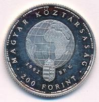 1992. 200Ft Ag "Veszélyeztetett állatvilág - Gólya" tanúsítvánnyal T:1- (PP) Adamo EM126