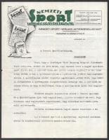 1945 Bp., A Nemzeti Sport Lapkiadó Részvénytársaság fejléces levélpapírjára írt, a Nemzeti Bizottságnak címzett levél
