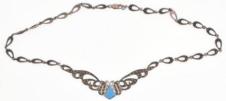 Ezüst (Ag) nyakék markazittal és kék kővel, jelzett, bruttó: 24,5 g
