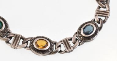 Ezüst (Ag) karkötő színes kövekkel, jelzett, h: 19,5 cm, bruttó: 17,9 g