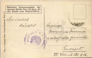 Serbischer Kriegsschauplatz. Gesprengte Brücke über die Save, die von Semlin nach Belgrad führte / W...