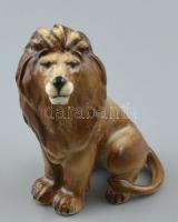 Zsolnay porcelán oroszlán figura, kézzel festett, jelzett, hibátlan, m: 12,5 cm