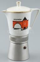 Hollóházi porcelán felsőrészes kávéfőző Veszprém dekorral. Jelzett. nem használt. 20 cm