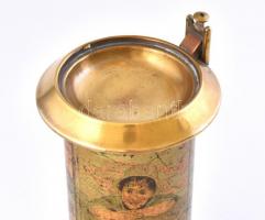 Utcai hirdetőoszlop formájú hamutál, szivarvágó és a nyesedéknek való tartály. Korabeli reklámokkal....