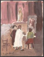 Bernáth Aurél jelzéssel: Festőiskola. Akvarell, ceruza, papír. Lap bal felső sarkában törésnyommal. 29,5×13 cm