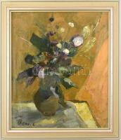 Bényi László (1909-2004): Virágcsendélet. Olaj, vászon, jelzett, fa keretben, 60×50 cm / Oil on canvas, signed, framed.