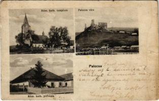 1910 Palocsa, Plavec; Római katolikus templom és plébánia, Palocsa vára. Armstein Ignác kiadása / Plavecsky hrad / Catholic church and parish, castle ruins (b)