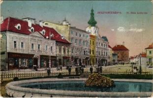 1926 Besztercebánya, Banská Bystrica; IV. Béla király tér, Keme Ignác, Strelinger Samu, Ivánszky Elek, Strauss Lajos üzlete / square, shops (Rb)