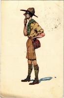 1925 Dr. Hőmérnök. Cserkész művészlap. A Magyar Lapvállalat kiadása. Apostol nyomda / Dr. Barometer. Hungarian boy scout art postcard (EB)