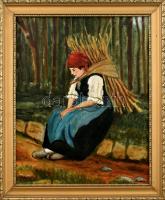 Stonner Béla (?-?), Munkácsy Mihály festménye után: Rőzsehordó nő. Olaj, vászon. Dekoratív fa keretben, 39,5×32 cm