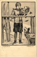 1931 A tél árvái. A Márton Műterem kiadása / Hungarian boy scout art postcard, winter s: Márton L. (EK)
