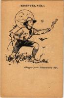 Szabadba, fiúk! Magyar Jövő dalosverseny 1924. Magyar Jövő Levelezőlapok 19. sz. / Hungarian boy scout art postcard s: Márton L. (EK)