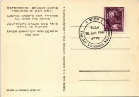 Österreich grüsst seine Freunde in der Welt / Austria greets her friends all over the world. Map of ...