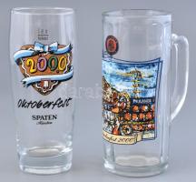 Oktoberfest üveg söröskorsó és pohár, kopásnyomokkal, m: 18 és 18,5 cm, 0,5cl