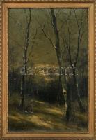 Olvashatatlan (Berg... F) jelzéssel, a XX. sz. első felében működött magyar festő: Erdő télen. Olaj, karton. Dekoratív, kissé sérült fa keretben, 41x27 cm