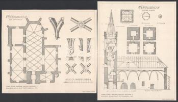 1913 Márkusfalva, Máriássy-kastély, róm. kat. templom, vár, részletek és alaprajzok, 10 db nyomat, K...