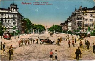 1914 Budapest VI. Andrássy út, Körönd, automobil, omnibusz (EK)