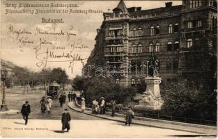 1914 Budapest VI. Andrássy út, Zrínyi Miklós szobor, omnibusz. Divald Károly 561. (EK)