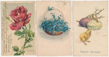 20 db RÉGI motívum képeslap: virágos üdvözlő / 20 pre-1945 motive postcards: flower greetings