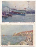 2 db RÉGI motívum képeslap hajópostával / 2 pre-1945 motive postcards with ship posts (SMS Tegetthoff)
