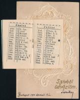 1902 "Szívből üdvözlöm." , 1902-es aranyozott kártyanaptár/tárcanaptár díszes újévi levele...