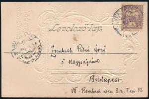 1902 "Szívből üdvözlöm." , 1902-es aranyozott kártyanaptár/tárcanaptár díszes újévi levele...