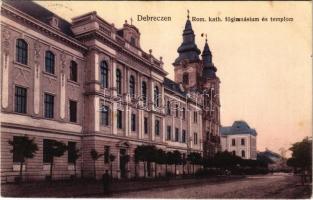 Debrecen, Római katolikus főgimnázium és templom. Thaisz Arthur kiadása (ázott sarok / wet corner)
