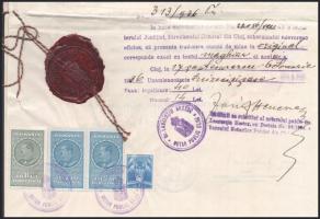 1936 Vásárhelyi János püspök által aláírt bizonyítvány román fordítással, bélyegekkel, viaszpecsétte...