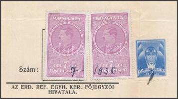 1936 Vásárhelyi János püspök által aláírt bizonyítvány román fordítással, bélyegekkel, viaszpecsétte...