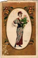 1918 Lady, Floral. B.K.W.I. 134-3. s: August Patek (b)